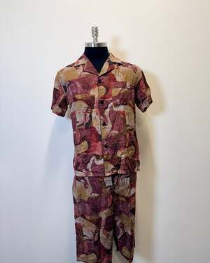 Men’s Casual Vacation Leaf Print Short Sleeve Shirt And Shorts Set